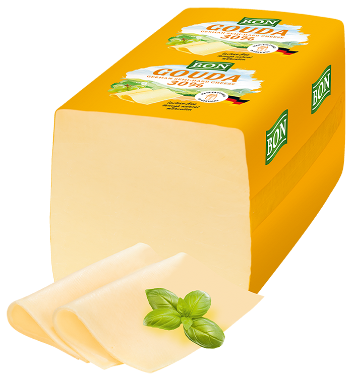Packshot Weideglück Käse im Ausland Bon Gouda 30 Prozent Fett i. Tr. Eurobrot
