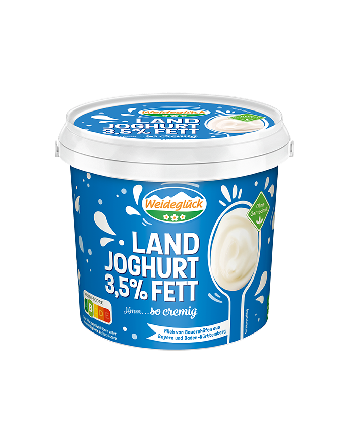 Packshot Weideglück Landjoghurt 3,5 Prozent Fett 1000g 1kg Becher